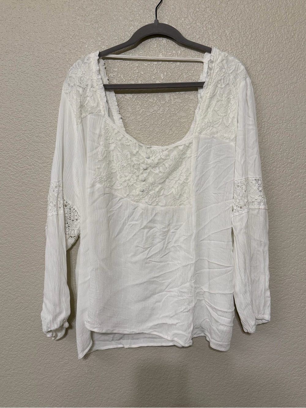 Maurices White Lace Yoke Peasant Blouse